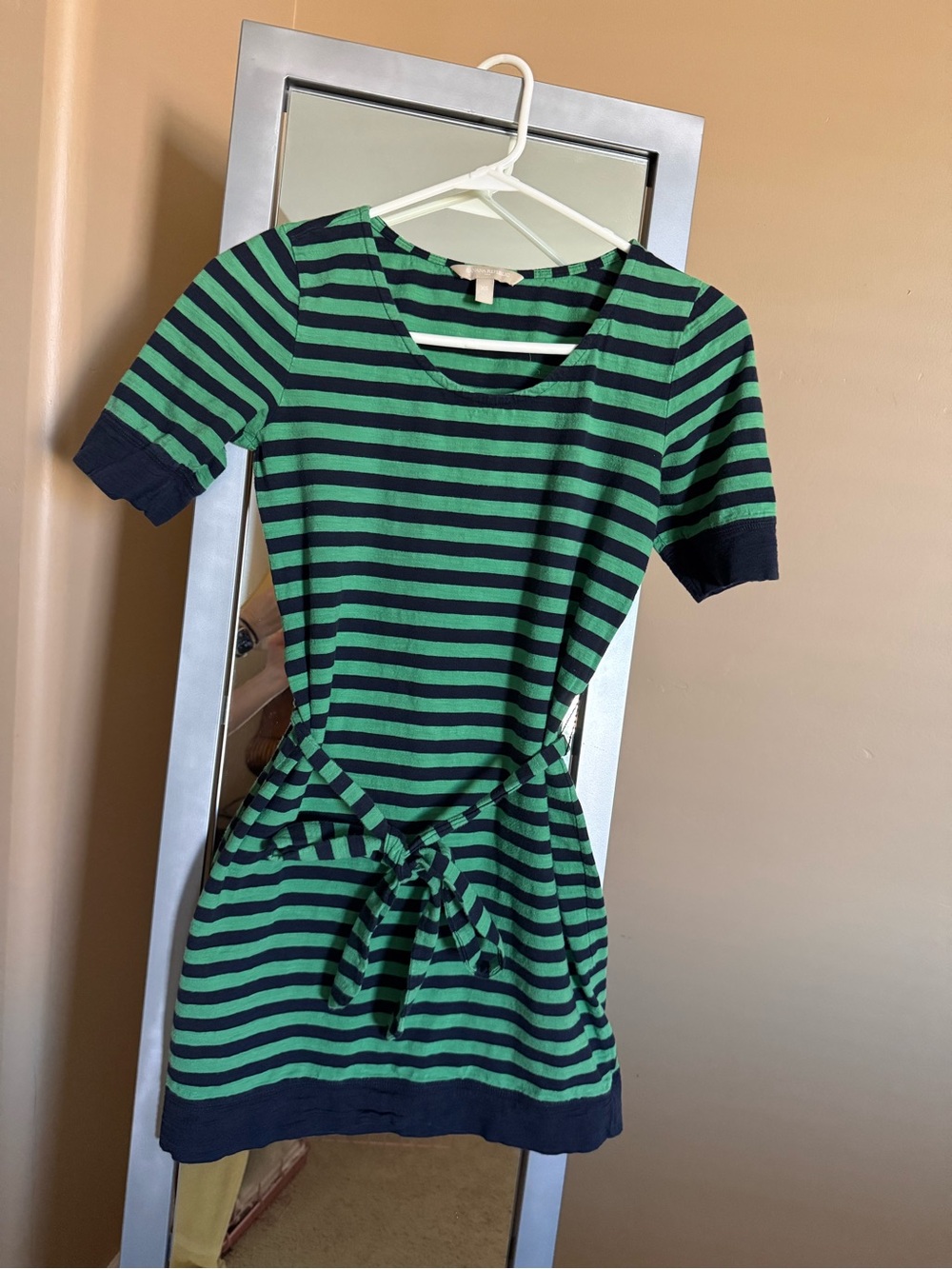 Banana Republic Green and Navy Striped Banana Republic Tie-Waist Knit Dress